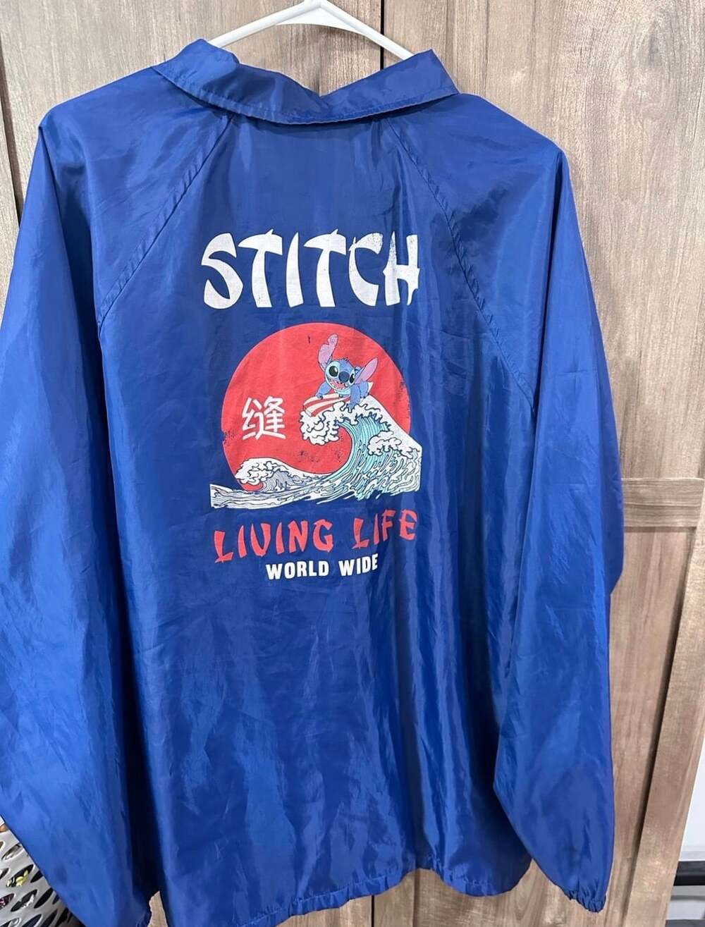 Disney Stitch Living Life Coaches Jacket Size XXL Blue Windbreaker